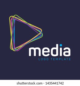 MEDIA logo template. Arrow. Play button. Colors and lines.