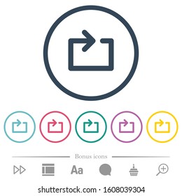 Media loop flat color icons in round outlines. 6 bonus icons included.