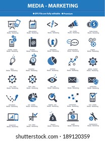 Media & Marketing concept icons,Blue version,vector