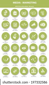 Media & Marketing icons,Green version