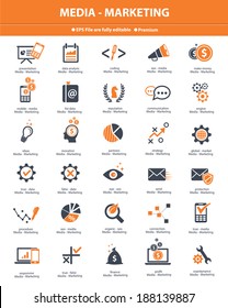 Media & Marketing icons,orange version on white background,vector