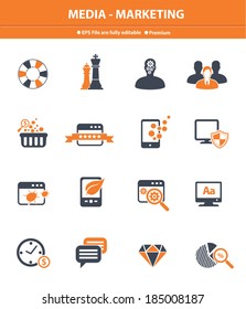 Media - Marketing icons,Orange version,vector