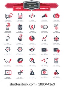 Media & Marketing icons,Red version on white background,vector