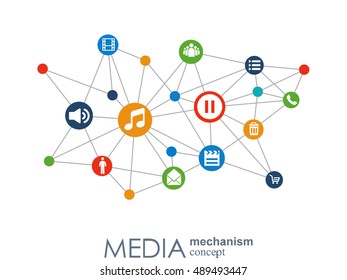 Media mechanism concept. Growth abstract background with integrated meta balls, integrated icon for digital, strategy, internet, network, connect, communicate, technology, global concepts.