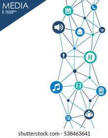 Media mechanism concept. Growth abstract background with integrated meta balls, integrated icon for digital, strategy, internet, network, connect, communicate, technology, global concepts.