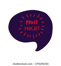 The media, a microphone and a speech bubble icon doodles. Sound recording device, media equipment hand-drawn vector illustration. Microphone, broadcast media color drawing isolated on a white