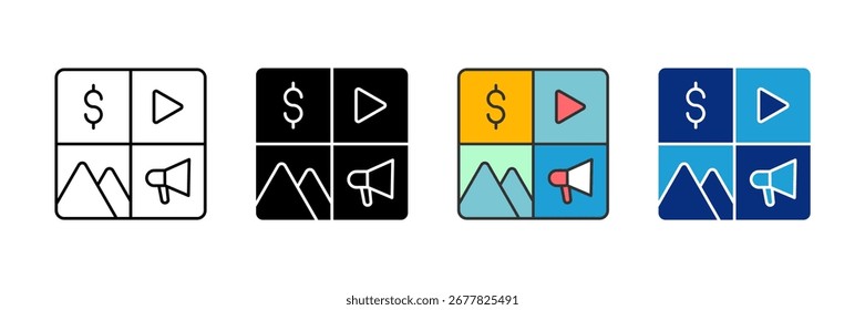 Conjunto de iconos de mezcla de medios Colección de estilos múltiples