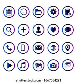 Vector de iconos móviles y de medios. Conjunto de degradado