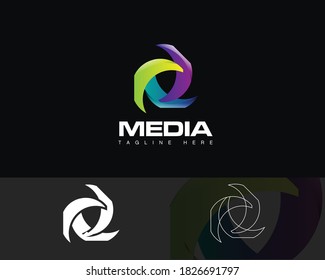 Media motion creative logo design sign and symbol spiral with ring digital modern colorful icon technology identity