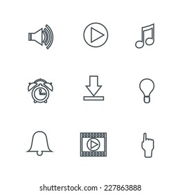 Media and music - design elements collection. Set of linear icons.
