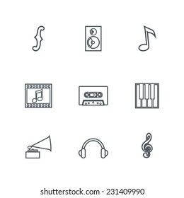 Media and music - design elements collection. Set of linear icons.