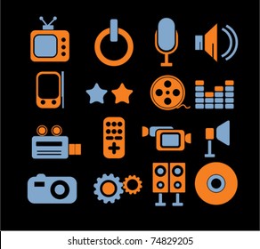 media & music icons, signs, vector