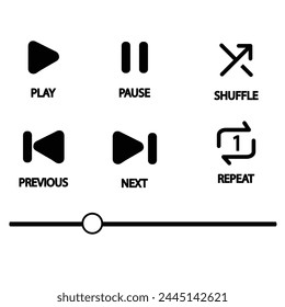 Media music player interface icon set in line style, Multimedia navigation symbol buttons.