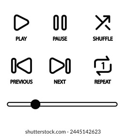 Media music player interface icon set in line style, Multimedia navigation symbol buttons.