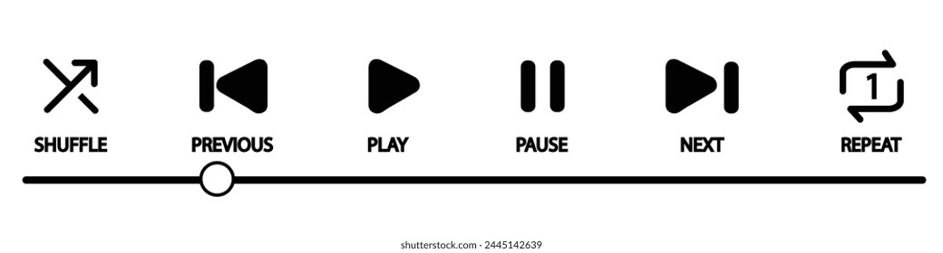 Media music player interface icon set in line style, Multimedia navigation symbol buttons.