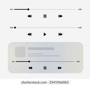 Interface de reprodutor de música de mídia isolada em fundo branco. Modelo de quadro multimídia. Montar a janela de transmissão ao vivo, jogador. Transmissão online. Navegação multimídia e aplicação de música.