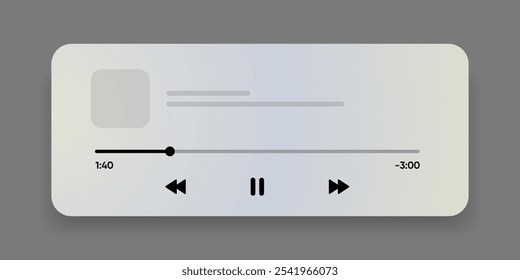 Media music player interface isolated on white background. Multimedia frame template. Mockup live stream window, player. Online broadcasting. Multimedia navigation and music application.