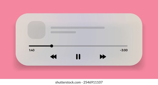 Media music player interface isolated on white background. Multimedia frame template. Mockup live stream window, player. Online broadcasting. Multimedia navigation and music application.