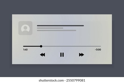 Media music player interface isolated on white background. Multimedia frame template. Mockup live stream window, player. Online broadcasting. Multimedia navigation and music application.