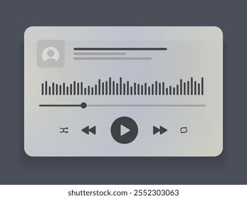 Media music player interface isolated on white background. Multimedia frame template. Mockup live stream window, player. Online broadcasting. Multimedia navigation and music application.