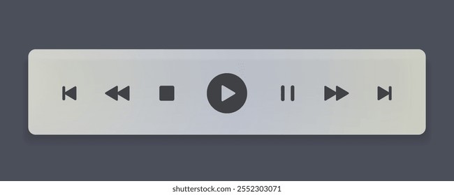 Media music player interface isolated on white background. Multimedia frame template. Mockup live stream window, player. Online broadcasting. Multimedia navigation and music application.