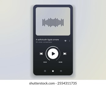 Media music player interface isolated on white background. Multimedia frame template. Mockup live stream window, player. Online broadcasting. Multimedia navigation and music application.