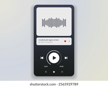 Media music player interface isolated on white background. Multimedia frame template. Mockup live stream window, player. Online broadcasting. Multimedia navigation and music application.