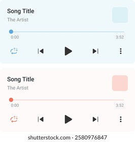 Media music player interface isolated on white background. Multimedia frame template. Mockup live stream window, player. Online broadcasting. Multimedia navigation and music application.