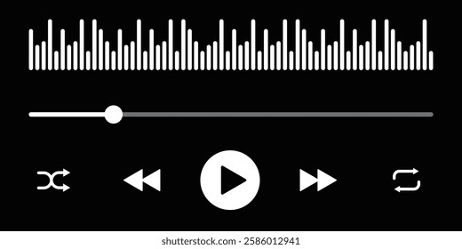 Media music player interface isolated on white background. Multimedia frame template. Mockup live stream window, player. Online broadcasting. Multimedia navigation and music application.