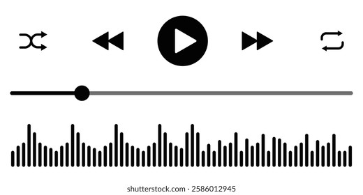 Media music player interface isolated on white background. Multimedia frame template. Mockup live stream window, player. Online broadcasting. Multimedia navigation and music application.