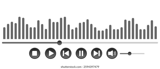 Media music player interface isolated on a white background. Multimedia frame template for a live stream window and player. Online broadcasting, multimedia navigation, and music application mockup.  