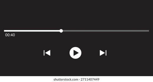 Interfaz de reproductor de música multimedia aislado sobre fondo blanco. Plantilla de fotogramas multimedia. Maqueta de la ventana de transmisión en vivo, jugador. Transmisión en línea. Navegación multimedia y aplicación de música. Vector Eps10.