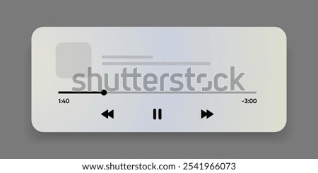 Media music player interface isolated on white background. Multimedia frame template. Mockup live stream window, player. Online broadcasting. Multimedia navigation and music application.