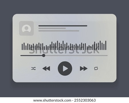 Media music player interface isolated on white background. Multimedia frame template. Mockup live stream window, player. Online broadcasting. Multimedia navigation and music application.