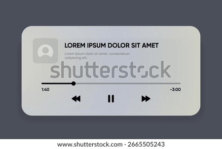 Media music player interface isolated on white background. Multimedia frame template. Mockup live stream window, player. Online broadcasting. Multimedia navigation and music application.