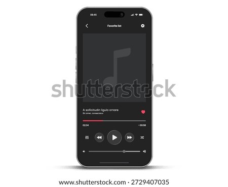 Media music player interface isolated on white background. Multimedia frame template. Mockup live stream window, player. Online broadcasting. Multimedia navigation and music application.
