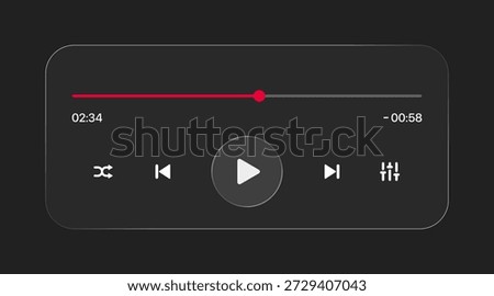 Media music player interface isolated on white background. Multimedia frame template. Mockup live stream window, player. Online broadcasting. Multimedia navigation and music application.