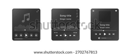 Media music player interface set. Multimedia frame template collection. Vector illustration
