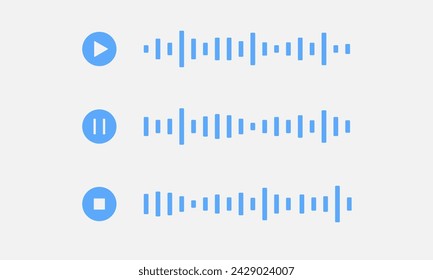 Media music player, play, pause, stop command. Interface, melodies, sounds. Vector illustration isolated on white background