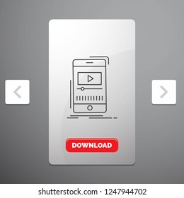 media, music, player, video, mobile Line Icon in Carousal Pagination Slider Design & Red Download Button
