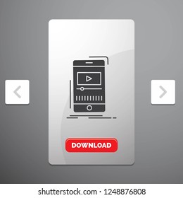 media, music, player, video, mobile Glyph Icon in Carousal Pagination Slider Design & Red Download Button