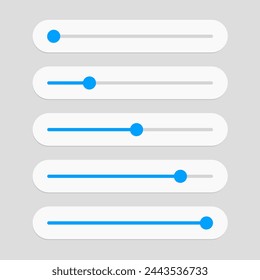 Media, music sound, brightness slider bars interface with shadow effect isolated on grey background. EPS 10 vector illustration.