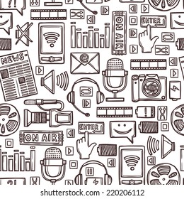 Media network communication technology network sketch seamless pattern vector illustration