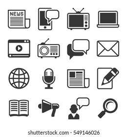 Media News Icon Set on White Background. Vector