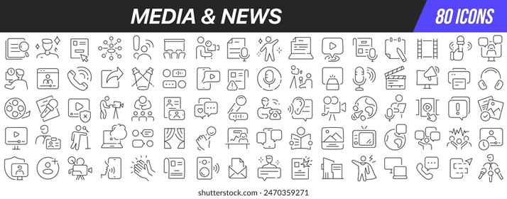 Media and news line icons collection. Big UI icon set in a flat design. Thin outline icons pack. Vector illustration EPS10