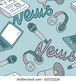 Media and news seamless pattern. Hand drawn icon