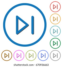 Media next flat color vector icons with shadows in round outlines on white background