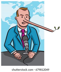 A media personality’s nose grows as he reports his version of the news.