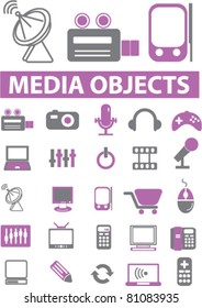 media objects icons, signs, vector illustrations
