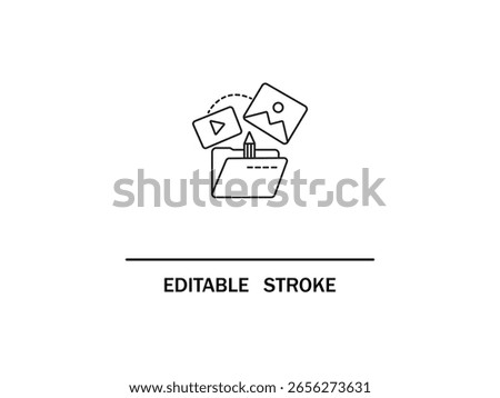 Media organization icon with pencil inside folder, images and video symbols around